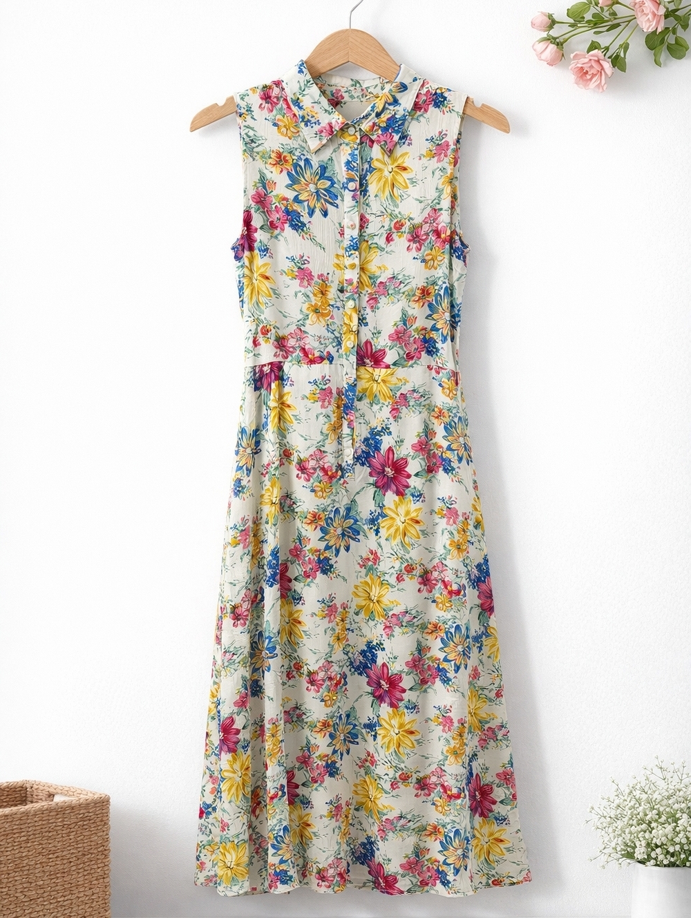 Lucca Couture Floral 100% Rayon Maxi Dress Sz Small
